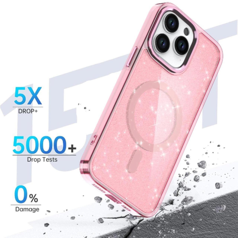 Lemontti Husa Glitter MagSafe iPhone 16 Pro Max Roz [5]