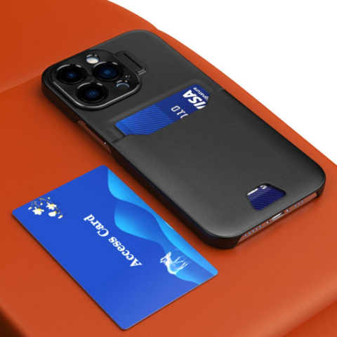 Lemontti Husa Leather Stand iPhone 14 Pro Negru, cu suport pentru card [3]