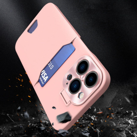 Lemontti Husa Leather Stand iPhone 14 Pro Roz, cu suport pentru card [1]