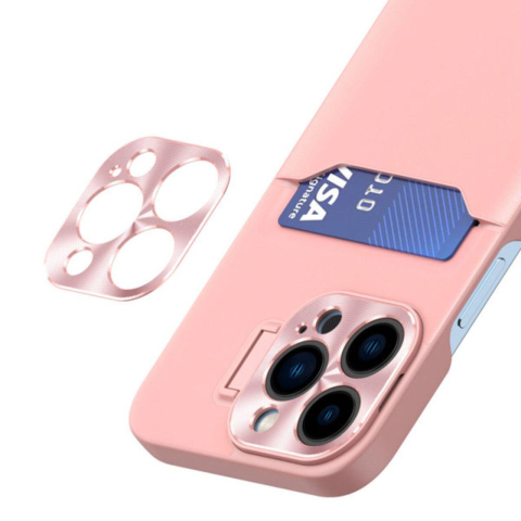 Lemontti Husa Leather Stand iPhone 14 Pro Roz, cu suport pentru card [2]