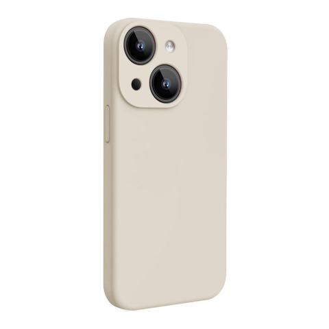Laptop, Tablete & Telefoane - Lemontti Husa Liquid Silicon MagCharge iPhone 15 Bej (protectie 360°, material fin, captusit cu microfibra)