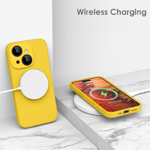 Lemontti Husa Liquid Silicon MagCharge iPhone 15 Galben (protectie 360°, material fin, captusit cu microfibra) [3]