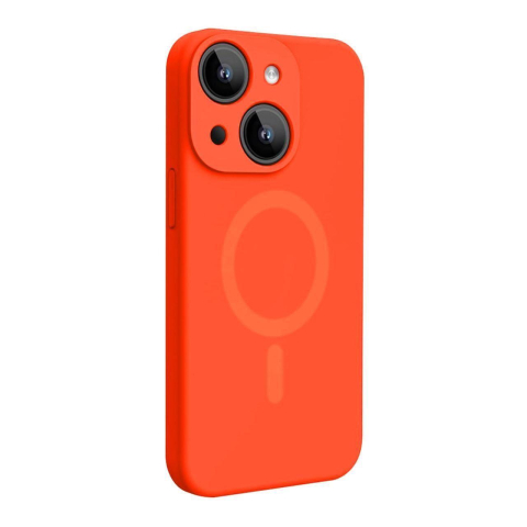 Lemontti Husa Liquid Silicon MagCharge iPhone 15 Portocaliu Neon (protectie 360°, material fin, captusit cu microfibra) [4]