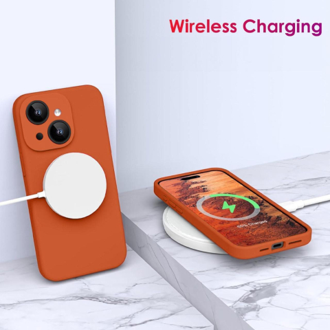 Lemontti Husa Liquid Silicon MagCharge iPhone 15 Portocaliu (protectie 360°, material fin, captusit cu microfibra) [2]