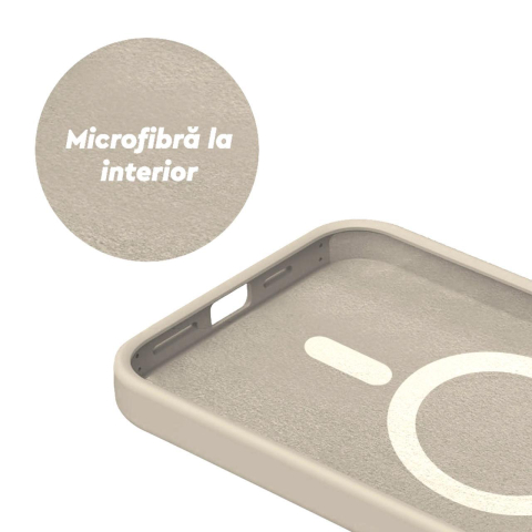 Lemontti Husa Liquid Silicon MagCharge iPhone 15 Pro Bej (protectie 360°, material fin, captusit cu microfibra) [1]