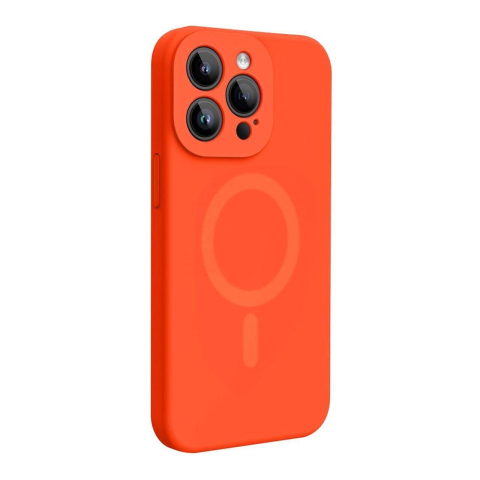 Lemontti Husa Liquid Silicon MagCharge iPhone 15 Pro Max Portocaliu Neon (protectie 360°, material fin, captusit cu microfibra) [4]