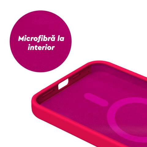 Lemontti Husa Liquid Silicon MagCharge iPhone 15 Pro Max Roz Neon (protectie 360°, material fin, captusit cu microfibra) [3]
