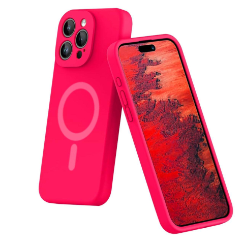 Lemontti Husa Liquid Silicon MagCharge iPhone 15 Pro Max Roz Neon (protectie 360°, material fin, captusit cu microfibra) [1]