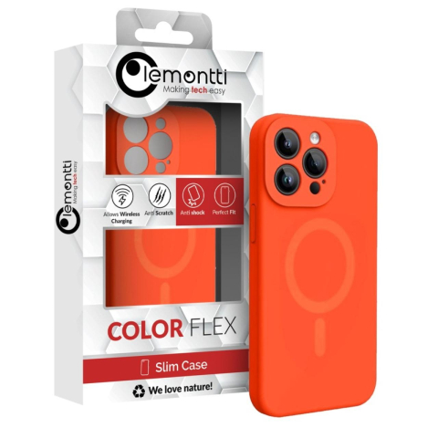 Lemontti Husa Liquid Silicon MagCharge iPhone 15 Pro Portocaliu Neon (protectie 360°, material fin, captusit cu microfibra) [5]