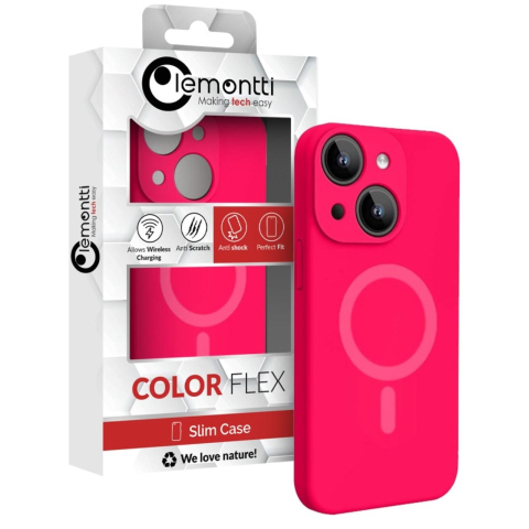 Lemontti Husa Liquid Silicon MagCharge iPhone 15 Roz Neon (protectie 360°, material fin, captusit cu microfibra) [5]