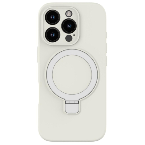 Laptop, Tablete & Telefoane - Lemontti Husa Liquid Silicon MagSafe iPhone 16 Pro, cu suport, Alb