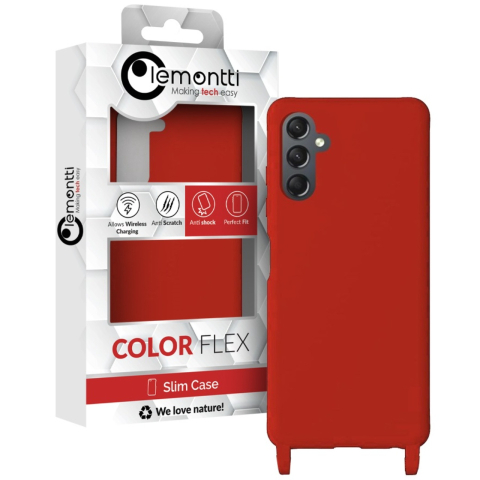 Lemontti Husa Silicon cu Snur Samsung Galaxy A14 5G Rosu (protectie 360°, material fin, captusit cu microfibra) [2]