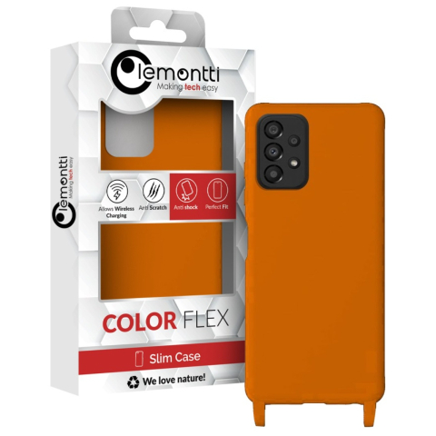 Lemontti Husa Silicon cu Snur Samsung Galaxy A33 5G Portocaliu (protectie 360°, material fin, captusit cu microfibra) [2]