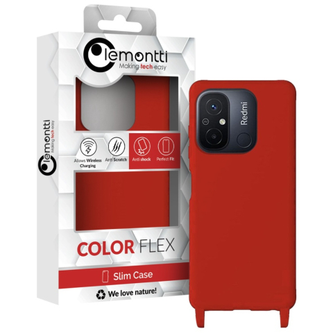 Lemontti Husa Silicon cu Snur Xiaomi Redmi 12C Rosu (protectie 360°, material fin, captusit cu microfibra) [2]
