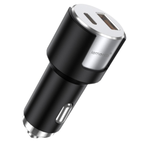 Lemontti Incarcator Auto Fast Charge 1 x port PD Type-C 20W + 1 x port USB-A QC 3.0 18W cu cablu Type-C la Type-C 20W, 1m, Negru/Argintiu [5]