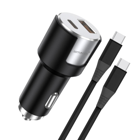 Lemontti Incarcator Auto Fast Charge 1 x port PD Type-C 20W + 1 x port USB-A QC 3.0 18W cu cablu Type-C la Type-C 20W, 1m, Negru/Argintiu [6]