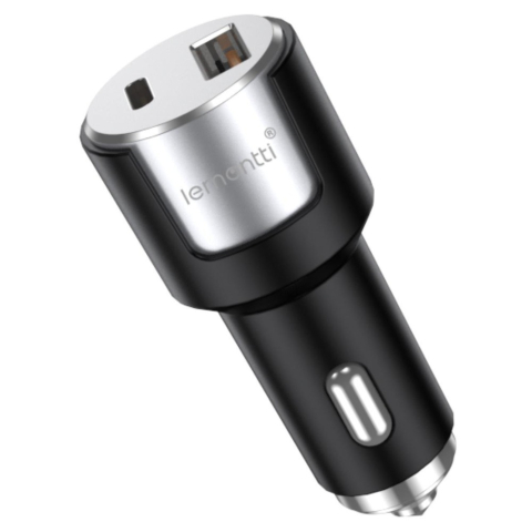 Lemontti Incarcator Auto Fast Charge 1 x port PD Type-C 20W + 1 x port USB-A QC 3.0 18W cu cablu Type-C la Type-C 20W, 1m, Negru/Argintiu [2]