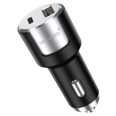 Lemontti Incarcator Auto Fast Charge 1 x port PD Type-C 20W + 1 x port USB-A QC 3.0 18W cu cablu Type-C la Type-C 20W, 1m, Negru/Argintiu [2]