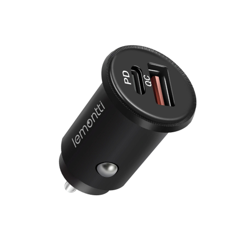 Lemontti Incarcator Auto Fast Charge 30W 5A 2 porturi PD Type C + USB-A QC 3.0,  Negru [3]