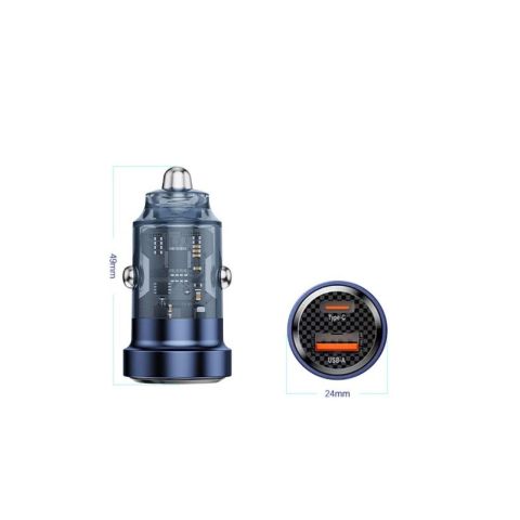Lemontti Incarcator Auto Fast Charge 45W 2 porturi PD Type-C 45W + USB-A QC 3.0 Transparent / Albastru [3]