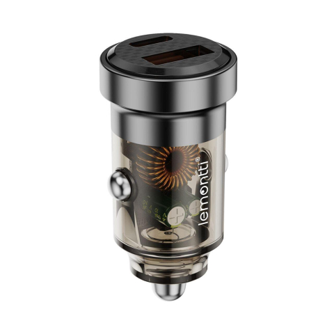 Lemontti Incarcator Auto Fast Charge 45W 2 porturi PD Type-C 45W + USB-A QC 3.0 Transparent / Negru [3]