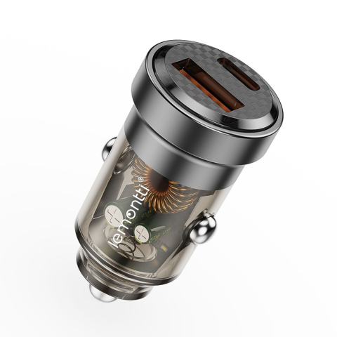 Lemontti Incarcator Auto Fast Charge 45W 2 porturi PD Type-C 45W + USB-A QC 3.0 Transparent / Negru [4]