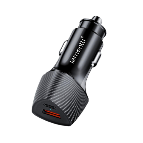 Lemontti Incarcator Auto Super Fast Charge 48W 2 porturi PD Type-C 30W + USB-A QC 3.0 Negru [1]