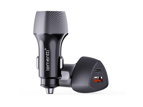 Periferice IT - Lemontti Incarcator Auto Super Fast Charge 48W 2 porturi PD Type-C 30W + USB-A QC 3.0 Negru