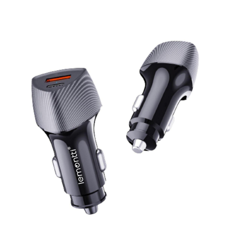 Solutii incarcare - Lemontti Incarcator Auto Super Fast Charge 48W 2 porturi PD Type-C 30W + USB-A QC 3.0 Negru