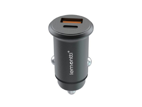 Periferice IT - Lemontti Incarcator Auto Super Fast Charge 65W 2 porturi PD Type-C 65W + USB-A QC 3.0 Negru