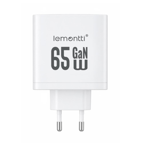 Solutii incarcare - Lemontti Incarcator Retea GaN 2x Type-C si 1x USB-A, 65W, Fast Charge, EU Plug, Alb