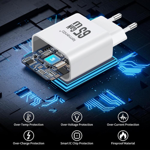 Lemontti Incarcator Retea GaN 2x Type-C si 1x USB-A, 65W, Fast Charge, EU Plug, Alb [9]