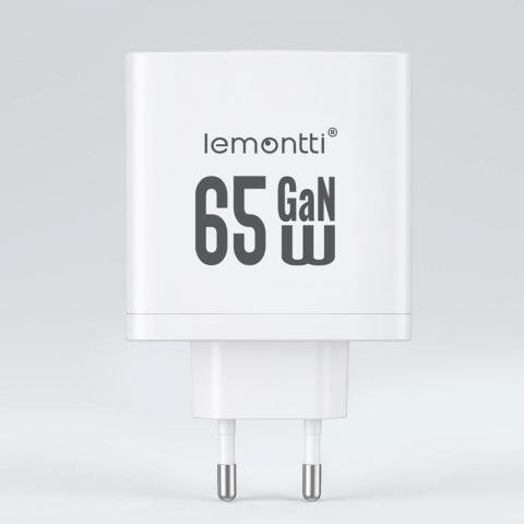 Lemontti Incarcator Retea GaN 2x Type-C si 1x USB-A, 65W, Fast Charge, EU Plug, Alb [5]