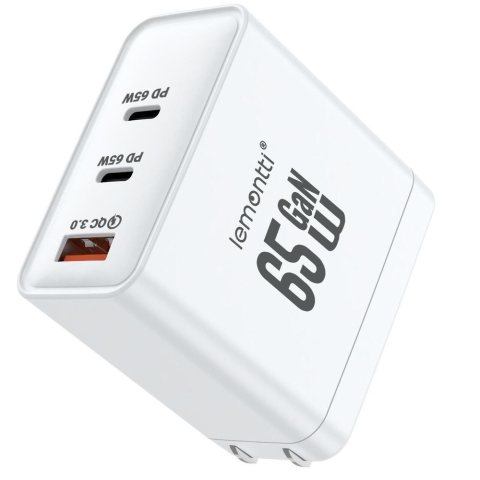 Lemontti Incarcator Retea GaN 2x Type-C si 1x USB-A, 65W, Fast Charge, EU Plug, Alb [1]