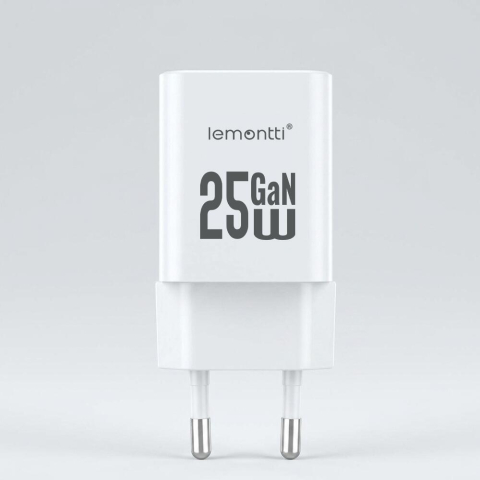 Lemontti Incarcator Retea GaN Dual Port 1x Type-C si 1x USB-A, 25W, EU Plug, Alb [3]