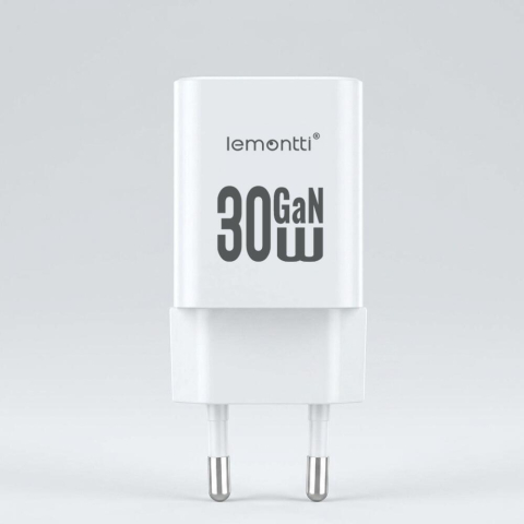Lemontti Incarcator Retea GaN Dual Port 1x Type-C si 1x USB-A, 30W, EU Plug, Alb [5]