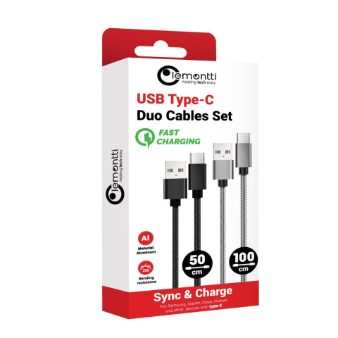 Lemontti Set Cabluri Bending Aluminum USB-A la Type-C 0.5m + 1m [12]