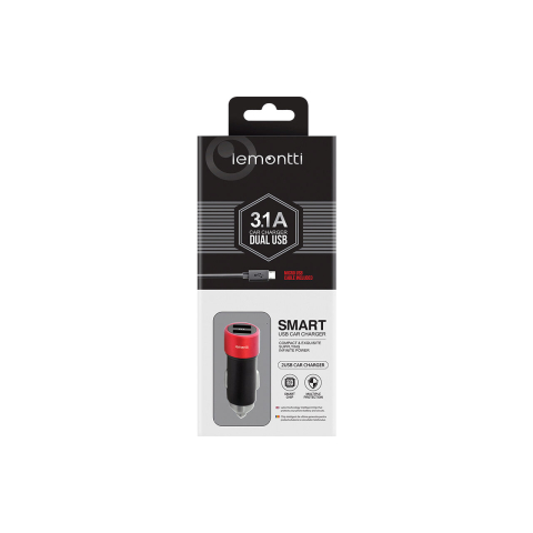 Laptop, Tablete & Telefoane - Lemontti Set Incarcator Auto 3.1A 2 porturi USB-A si cablu MicroUSB 1m Negru / Rosu