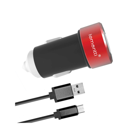 Lemontti Set Incarcator Auto 3.1A 2 porturi USB-A si cablu MicroUSB 1m Negru / Rosu [7]