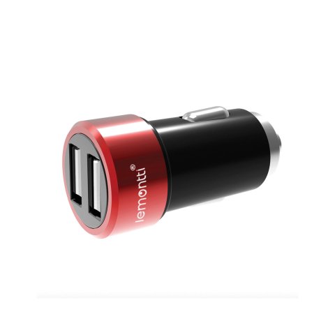 Lemontti Set Incarcator Auto 3.1A 2 porturi USB-A si cablu MicroUSB 1m Negru / Rosu [6]