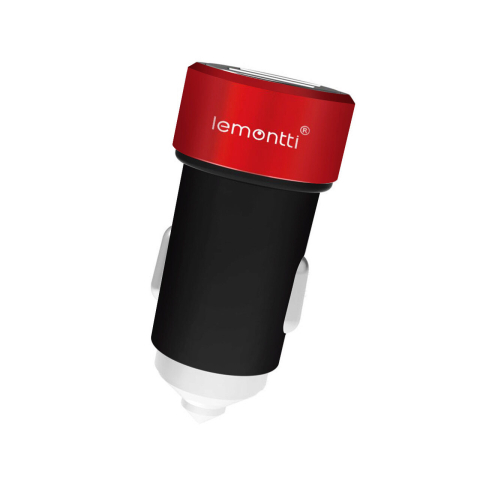 Lemontti Set Incarcator Auto 3.1A 2 porturi USB-A si cablu Type-C 1m Negru / Rosu [7]