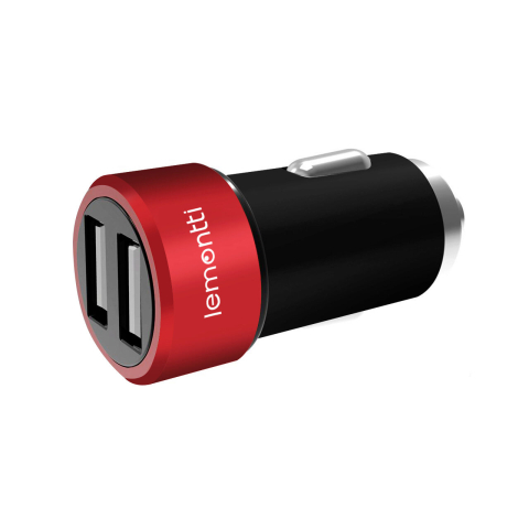 Lemontti Set Incarcator Auto 3.1A 2 porturi USB-A si cablu Type-C 1m Negru / Rosu [11]