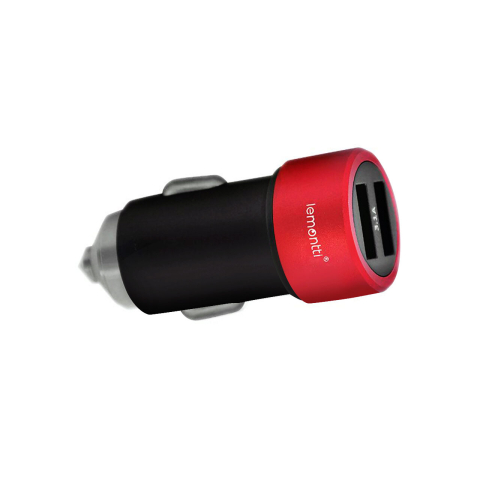 Lemontti Set Incarcator Auto 3.1A 2 porturi USB-A si cablu Type-C 1m Negru / Rosu [10]