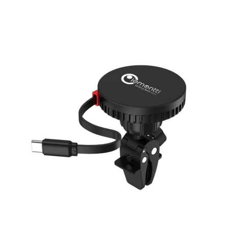 Lemontti Suport Auto MagSafe Magnetic cu Incarcare wireless si cablu retractabil Type-C 1m, prindere ventilatie, Negru [9]