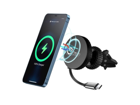 Casă, gradină și bricolaj - Lemontti Suport Auto MagSafe Magnetic cu Incarcare wireless si cablu retractabil Type-C 1m, prindere ventilatie, Negru