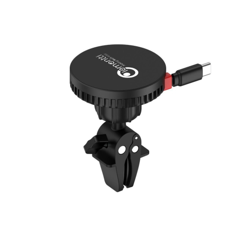 Lemontti Suport Auto MagSafe Magnetic cu Incarcare wireless si cablu retractabil Type-C 1m, prindere ventilatie, Negru [5]