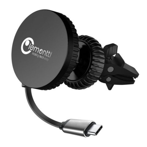 Lemontti Suport Auto MagSafe Magnetic cu Incarcare wireless si cablu retractabil Type-C 1m, prindere ventilatie, Negru [12]