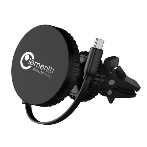 Lemontti Suport Auto MagSafe Magnetic cu Incarcare wireless si cablu retractabil Type-C 1m, prindere ventilatie, Negru [7]