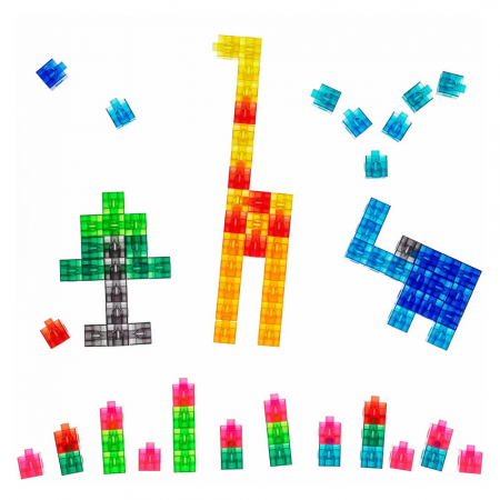 Jucării Educative pentru copii - Linking Cubes, 100 cuburi translucide interconectabile, 3-10 ani