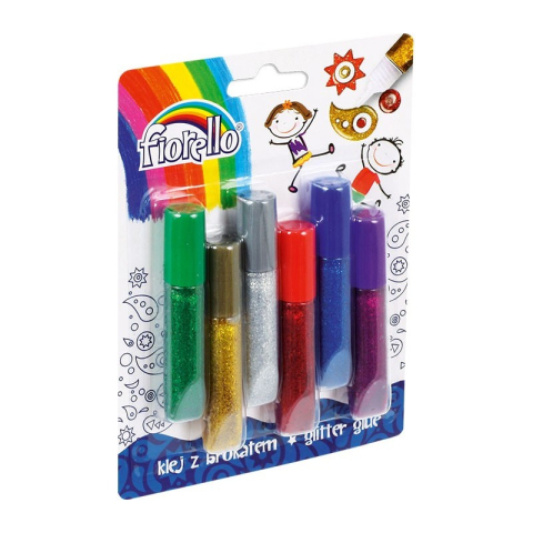 Lipici scolar, Stick, Solid si Lichid - Lipici lichid cu sclipici, 36ml (6x6ml), set 6 culori, Fiorello, GR-BK06B6 / 170-2229